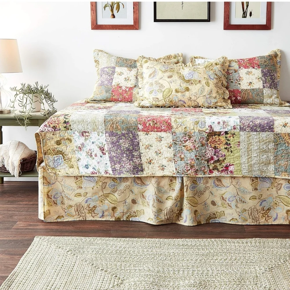 Greenland Home Fashions 100% Cotton Authentic Patchwork Quilted Daybed Set 5pcs